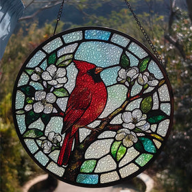 PURRGIFTS stained glass style suncatcher demonstrates vivid color and depth in sun.