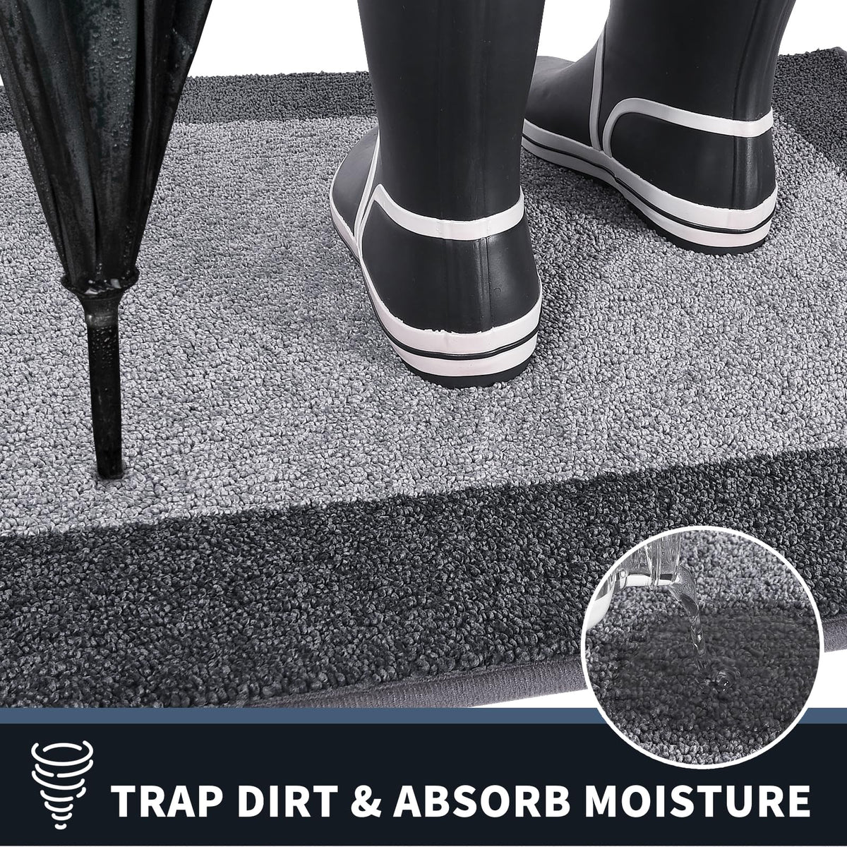 PURRUGS dirt-trapping closeup illustrates moisture and dirt capture from shoes.