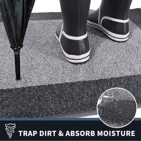 PURRUGS dirt-trapping closeup illustrates moisture and dirt capture from shoes.