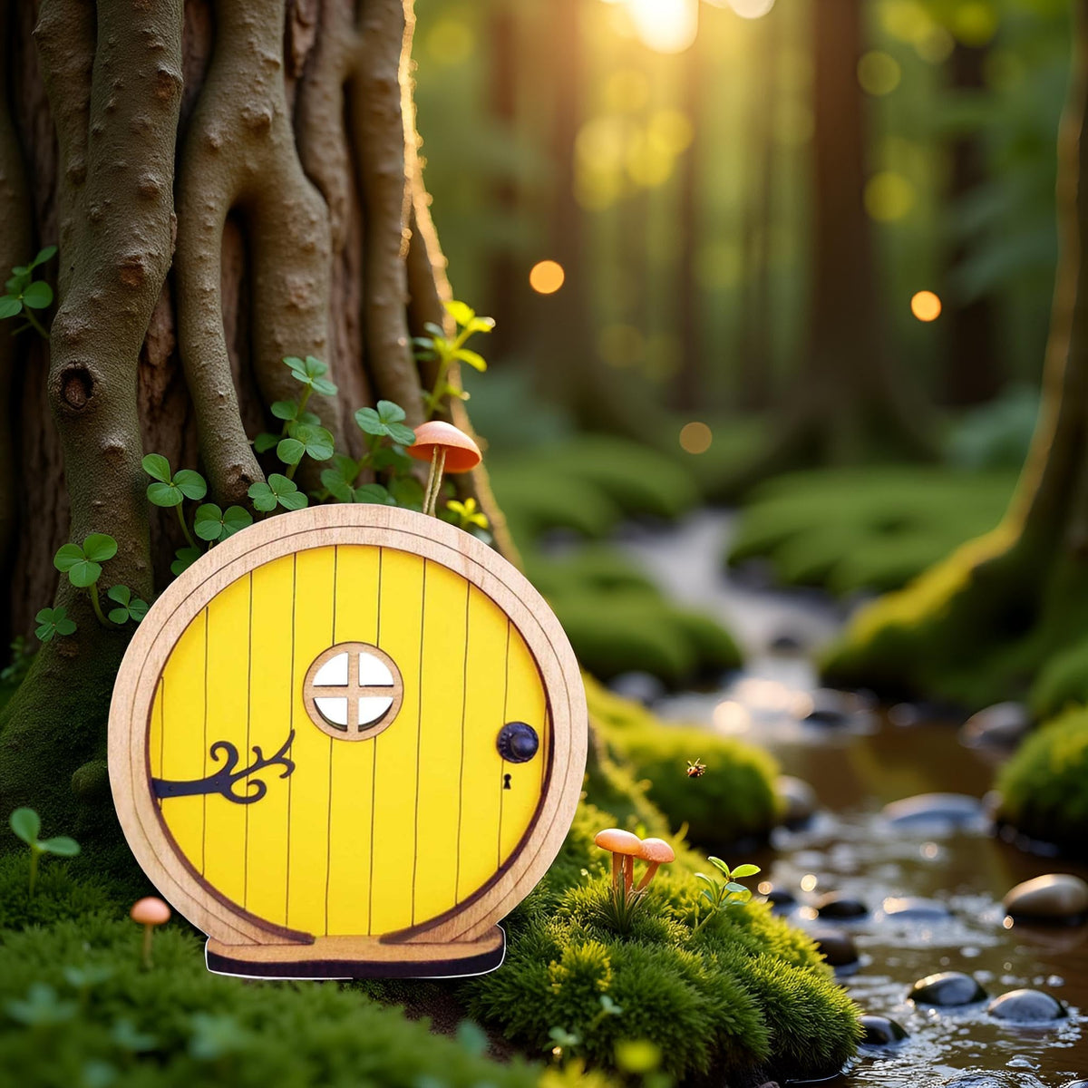 PurYupearl fairy door miniature sculpture invites curiosity in lawn.