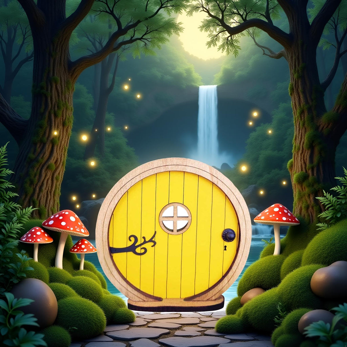 PurYupearl fairy door yellow details brighten garden accents.