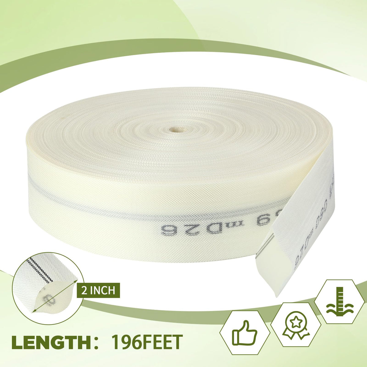 Pushglossy 196ft lay-flat hose shown for poolside irrigation flexibility.
