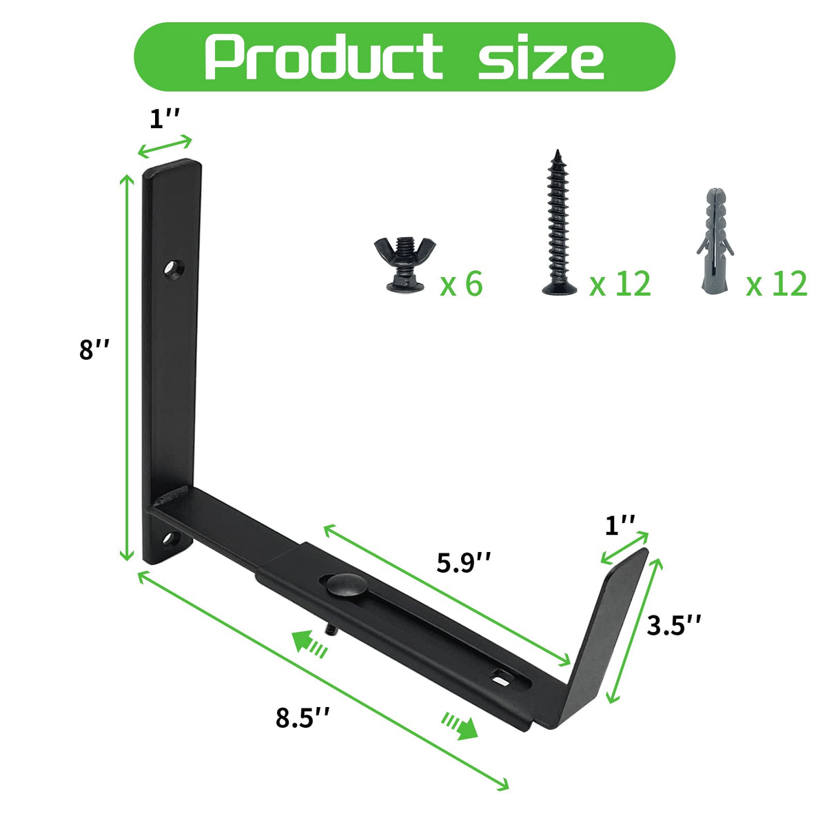 Pusonor heavy-duty window bracket in black powder coat provides sturdy planter support.