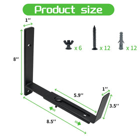 Pusonor heavy-duty window bracket in black powder coat provides sturdy planter support.