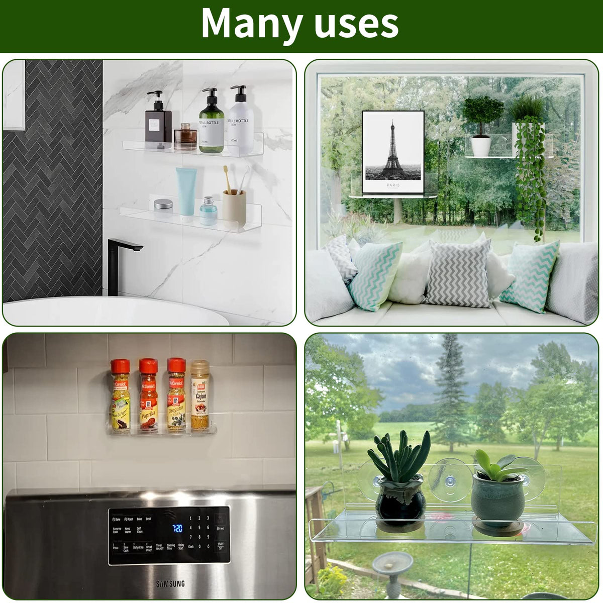 Pusonor suction cups on glass or tile provide a strong hold