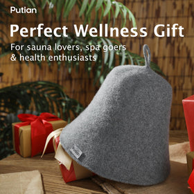PuTian merino wool sauna hat gray edge stitching detail
