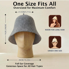 PuTian merino wool sauna hat gray texture close-up of soft fibers