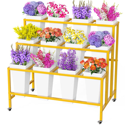 Putros flower display stand with 12 buckets organized blooms for indoor or outdoor use.