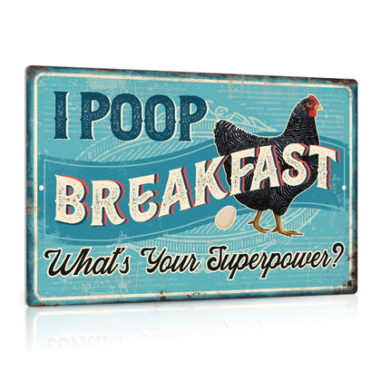 Putuo Decor chicken coop sign featuring I Poop Breakfast for outdoor display and humor.