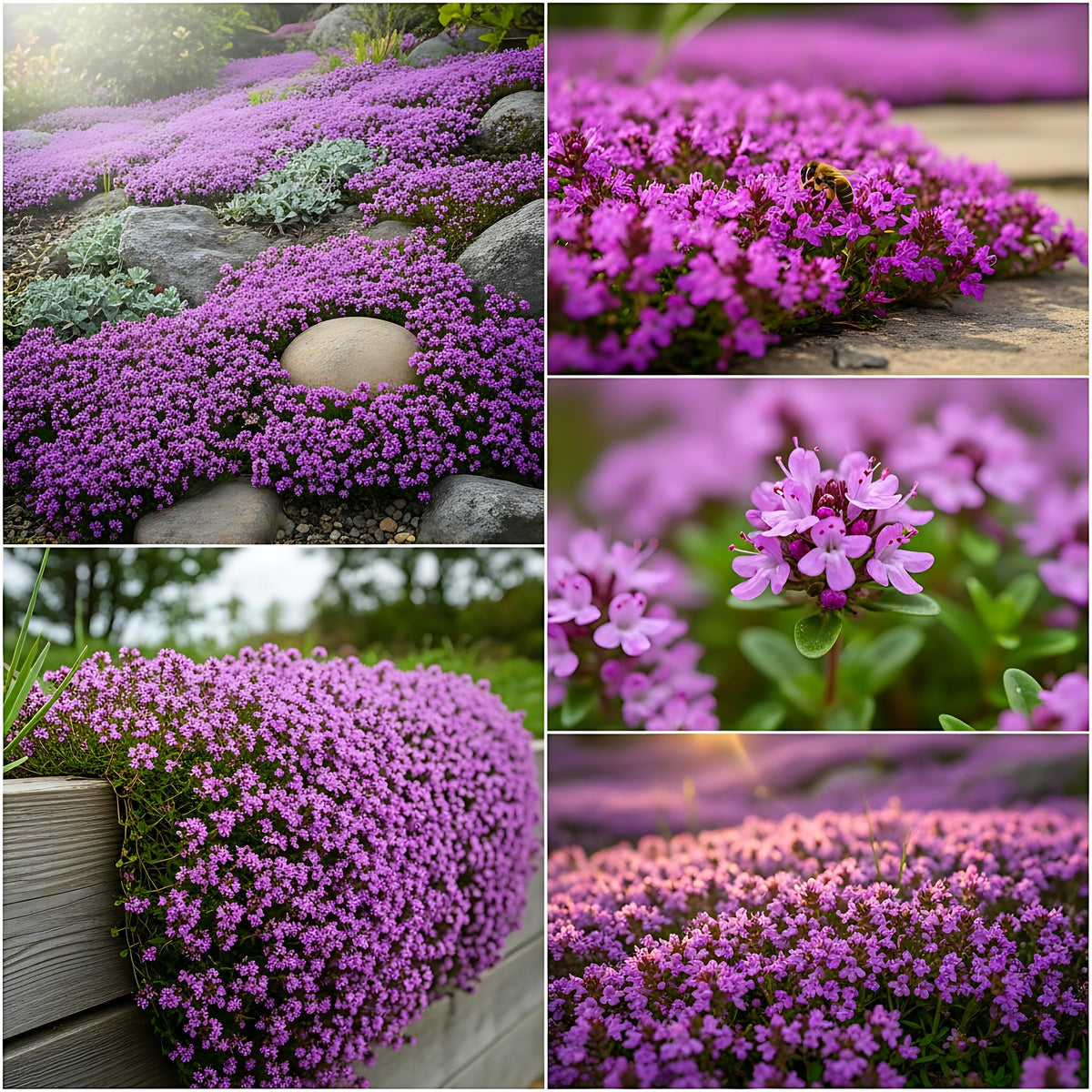 PUVWEZN creeping thyme seeds along a paved path for scent and soil control.