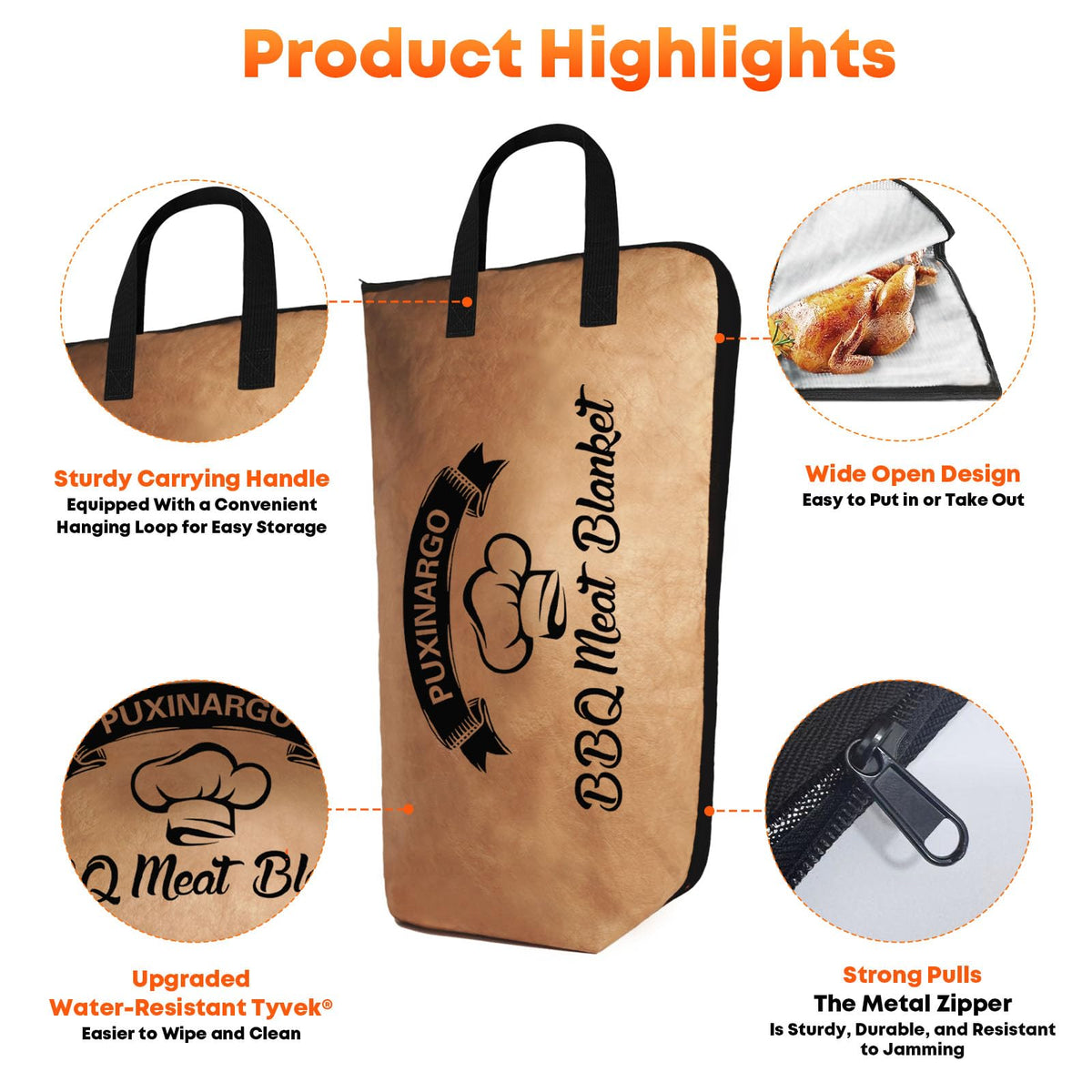 Puxinargo BBQ blanket portable foldable design fits into a bag for tailgates.