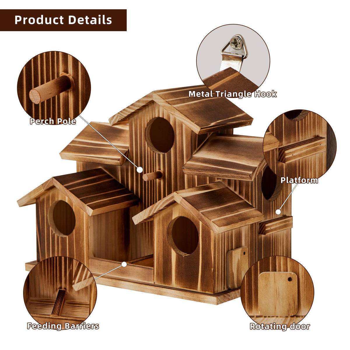 Puyikes bird house features a hanging metal ring for easy placement
