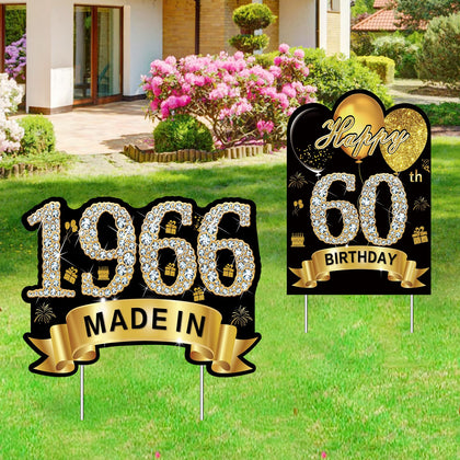 Puyruiv 60th birthday yard sign with black-gold diamond pattern for eye-catching lawn decor.