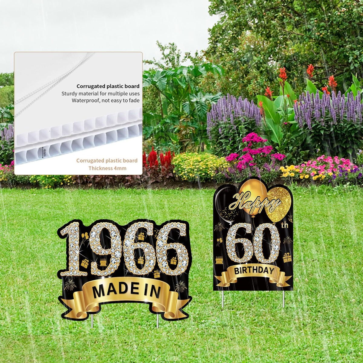 Puyruiv 60th birthday sign kit is ideal for outdoor parties and photo moments.