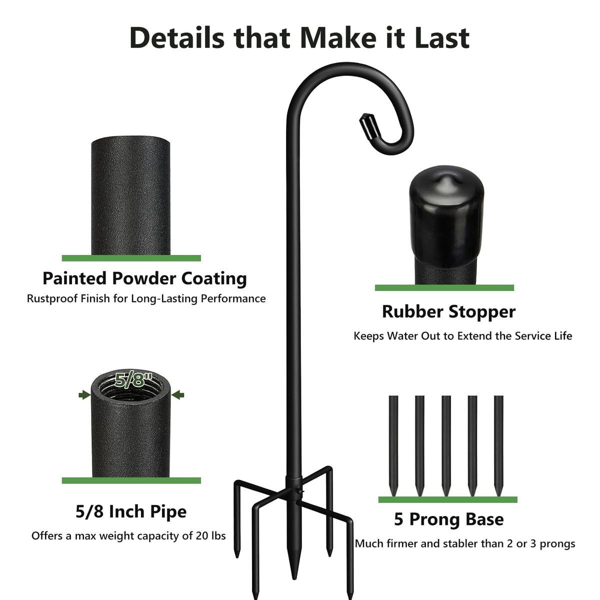 Pvifvi heavy-duty steel shepherd hook with robust build and rust-resistant finish