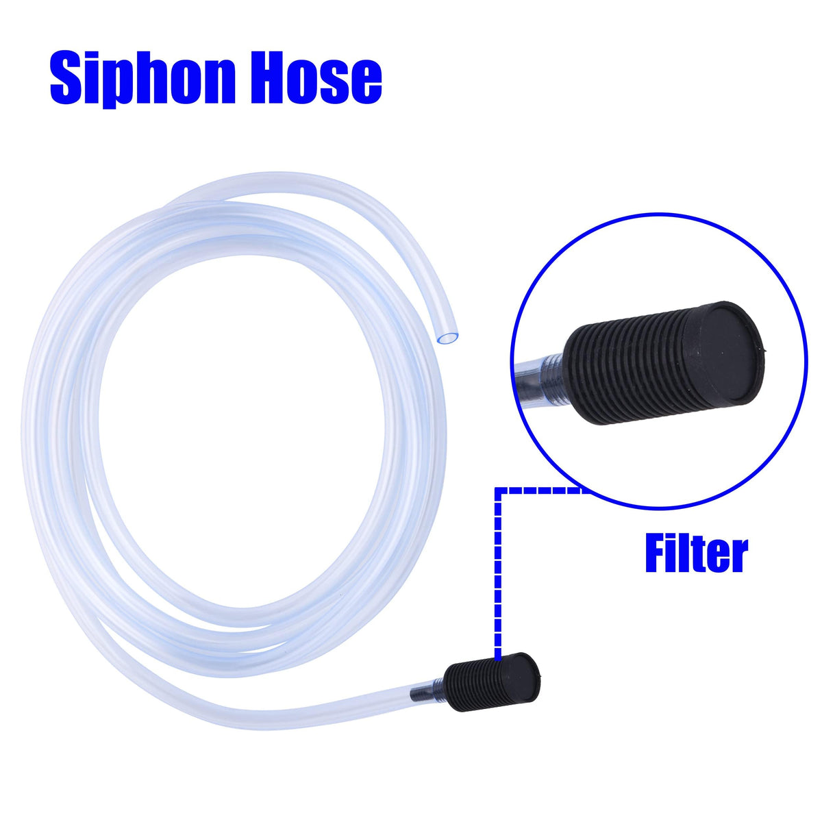 PWACCS 10ft siphon hose closeup highlights length and flexible tubing for easier reach.