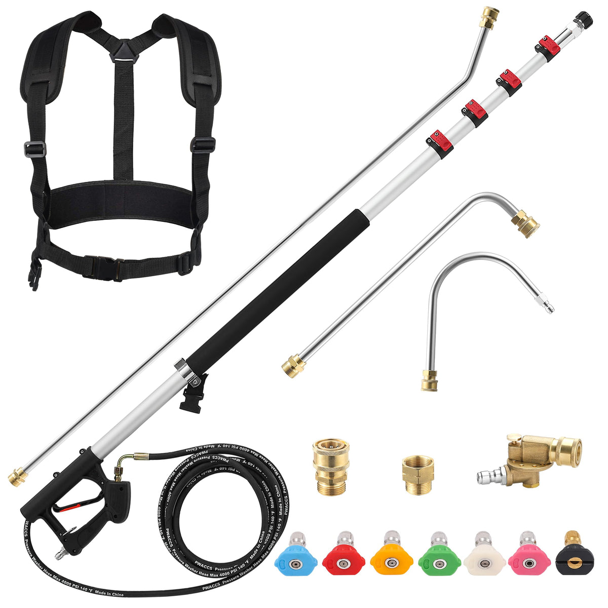 PWACCS 24ft telescoping wand extended for hard-to-reach outdoor cleaning.