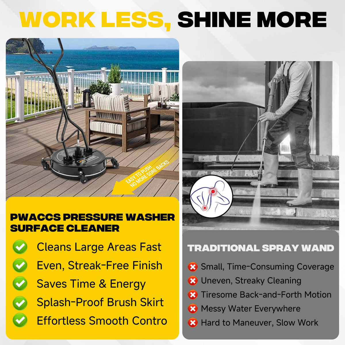 PWACCS dual-handle setup enhances control and reduces strain while cleaning.