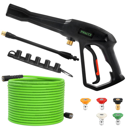 PWACCS pressure washer gun extension wand shows extended reach for tough outdoor cleaning