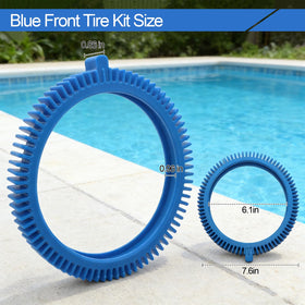PWEOW pool cleaner tire close-up shows durable rubber for longevity