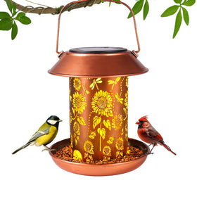 PWOOME bird feeder with sunflower pattern for outdoor decor and seed display.