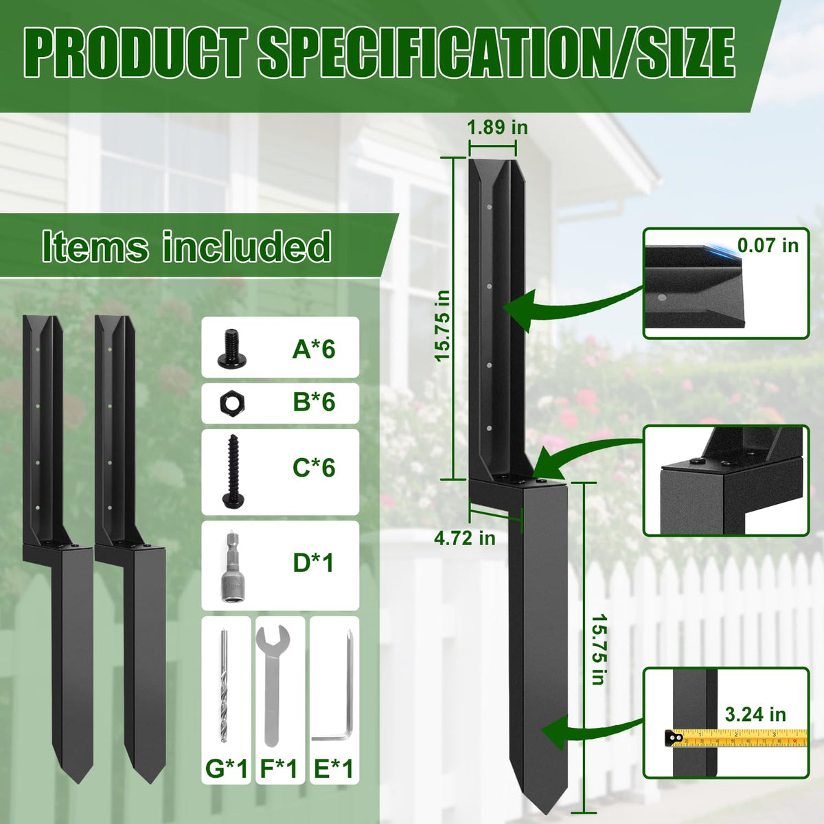 Pwzisu heavy-duty ground stakes stabilize wooden posts against tilting.