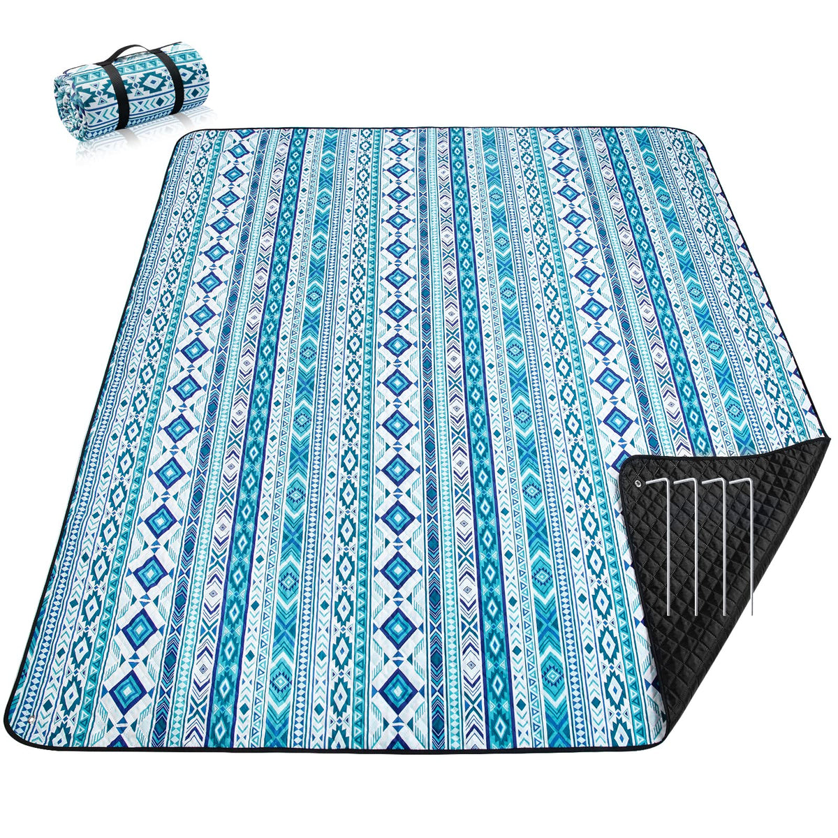 PY SUPER MODE picnic blanket folded in tote for easy portability
