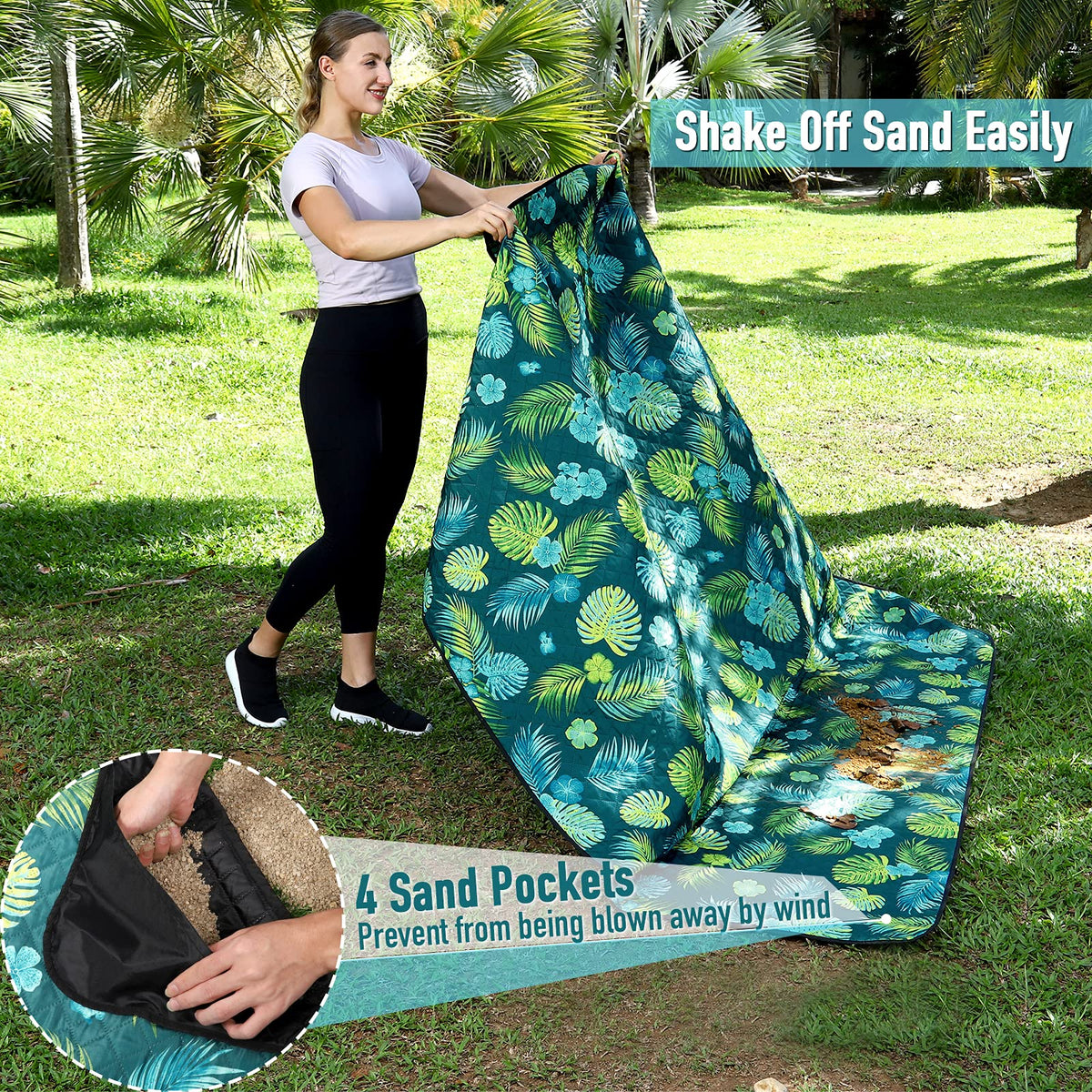 PY SUPER MODE picnic blanket is sandproof and easy to clean after beach trips.