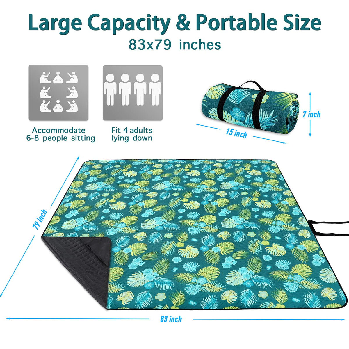 PY SUPER MODE picnic blanket shows waterproof bottom, keeping you dry on damp ground.