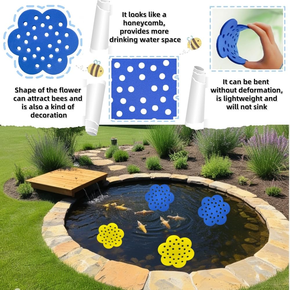 Pynibue four-pack floating bee islands; multiple discs brighten ponds for pollinators