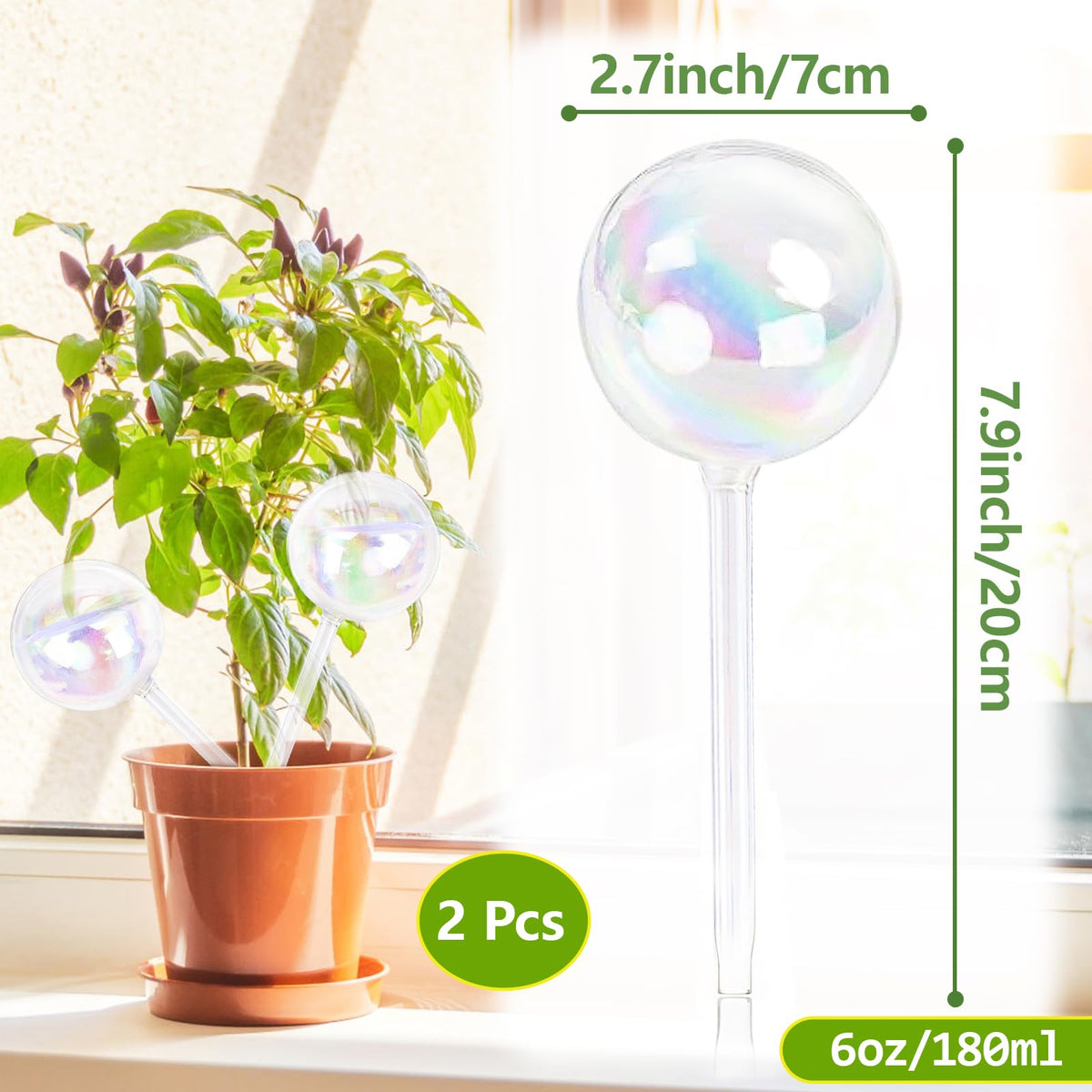 Pynqdfu self-watering globe in use for steady hydration of hanging baskets