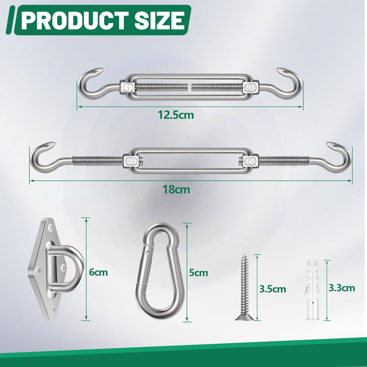 Pynsseu hardware kit shows four pad eyes for secure anchor points in outdoor setups.