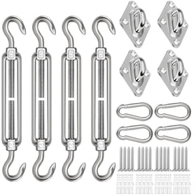 Pynsseu shade sail hardware kit with four turnbuckles enables precise tension for sails.