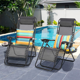 Pyonic blue striped pillow cover beside pool suggesting outdoor setup.