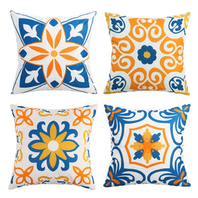 Pyonic outdoor pillow cover floral boho yellow front view, resists weather and splashes