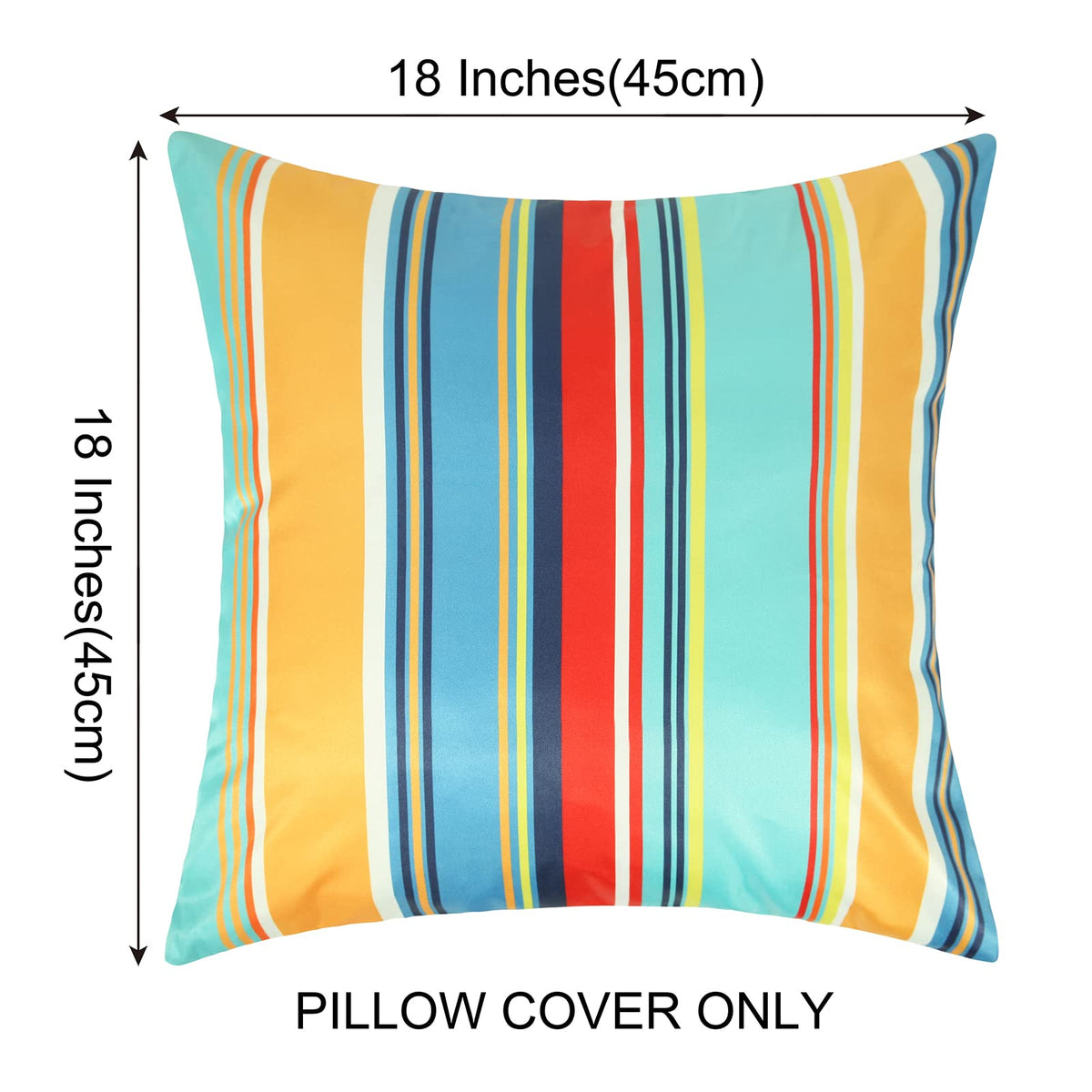 Pyonic blue striped pillow cover displayed on outdoor chair for garden décor.