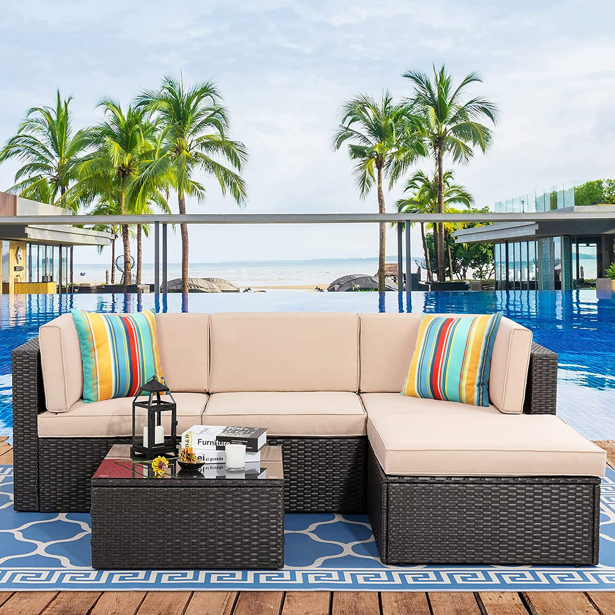 Pyonic 2-pack outdoor pillow covers in blue stripe for patio and lounge spaces.