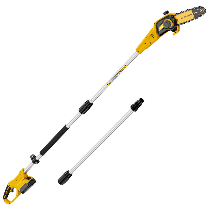Pyrcruax cordless pole saw with 8-inch low kick-back bar for clean cuts