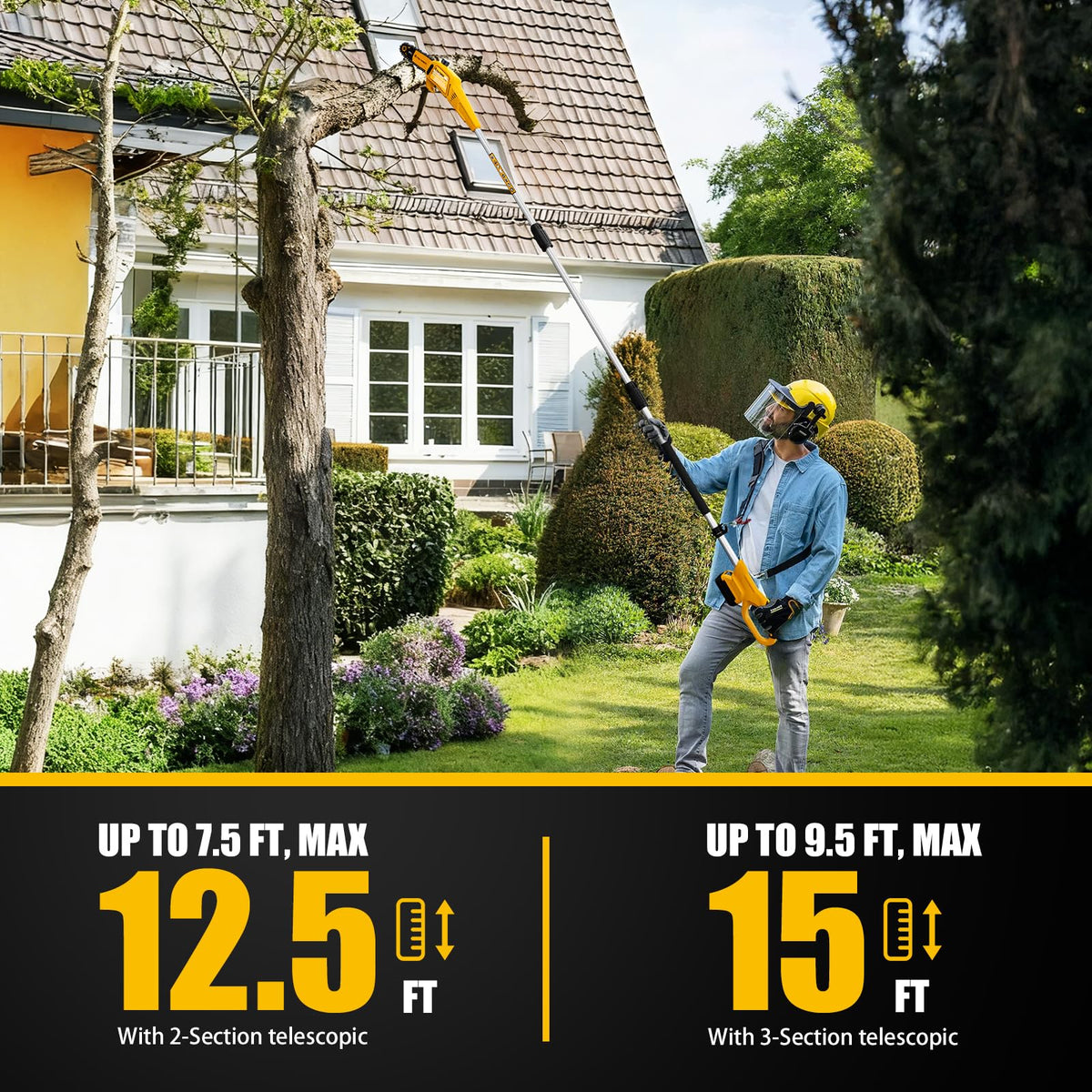 Pyrcruax pole saw compatible with Dewalt 20V Max batteries for versatile power