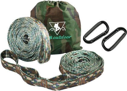 PYS XL hammock straps in camo showing rugged 12 ft length for outdoor hangs.