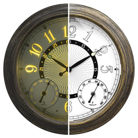 Pytha Sight 15 inch illuminated outdoor clock with clear numerals for easy yard viewing.