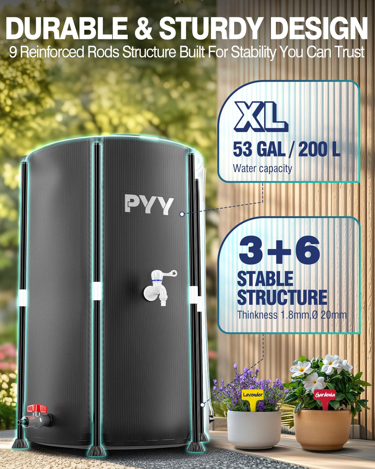 PYY durable PVC material barrel withstands sun, rain, and outdoor use