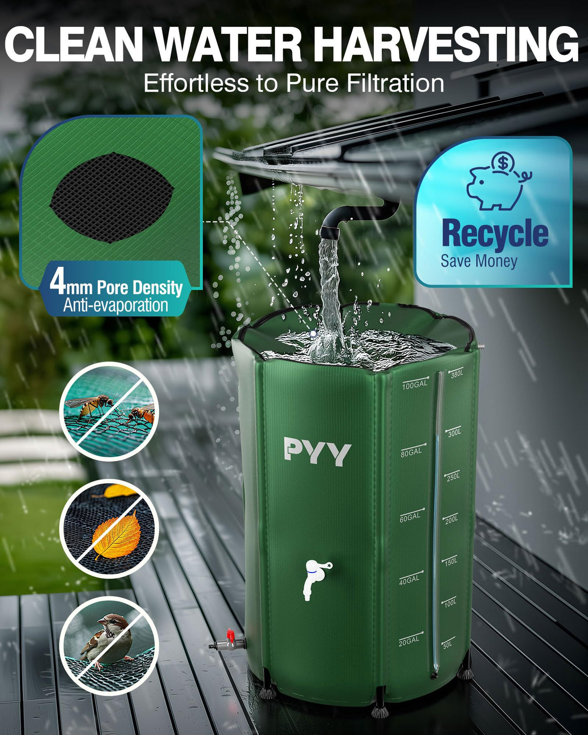 PYY rain barrel collapsed folded for compact storage