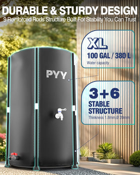PYY Rain Barrel outdoors ready to harvest rainfall.