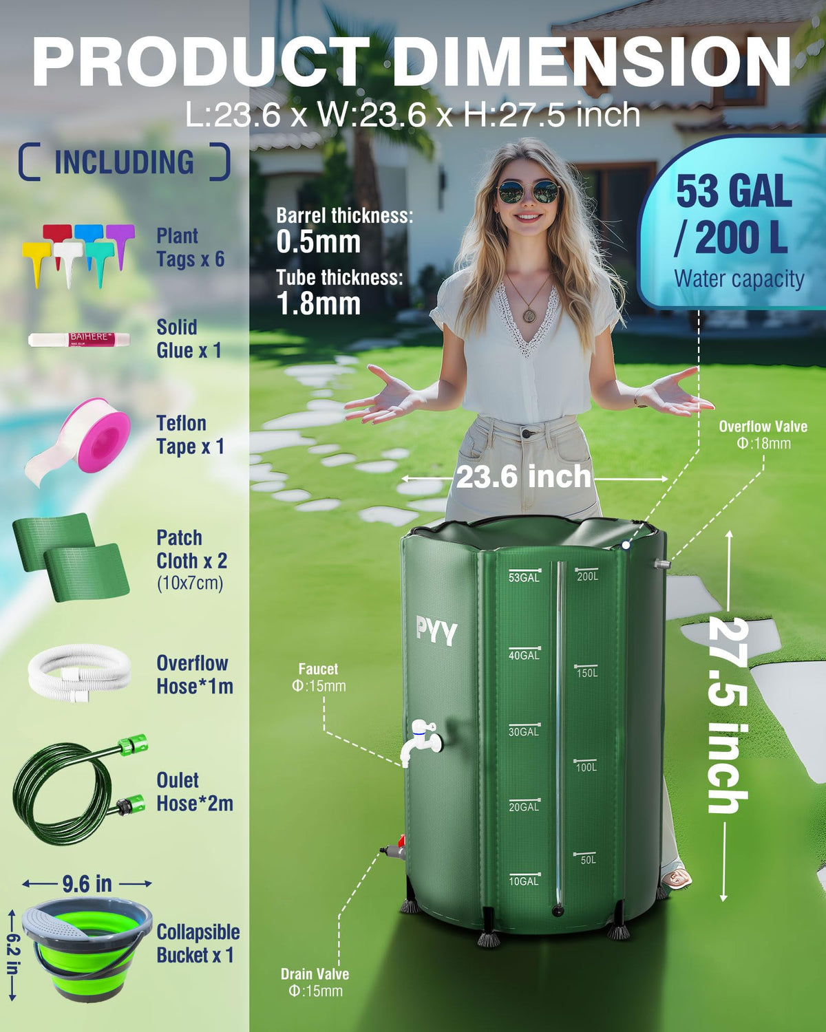 PYY rain barrel robust legs provide stable 53-gallon storage.