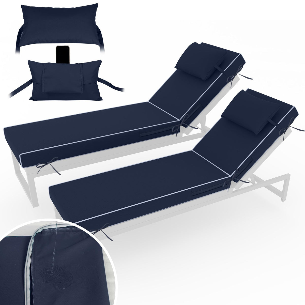 PZDJUMO navy chaise cushions 72x21 fit outdoor lounges with lasting comfort