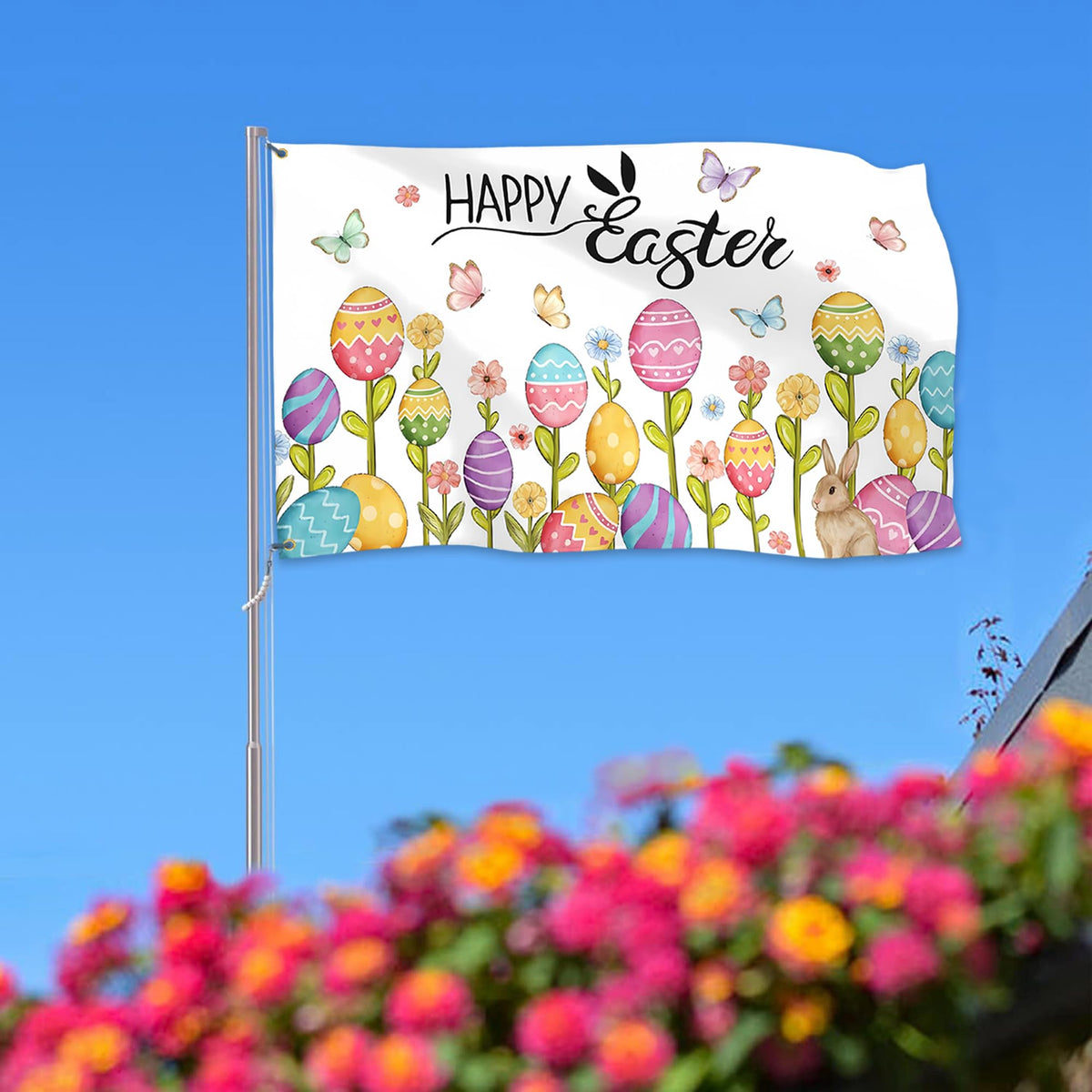 Pziauot Easter flag adds festive charm to indoor rooms or entryways.