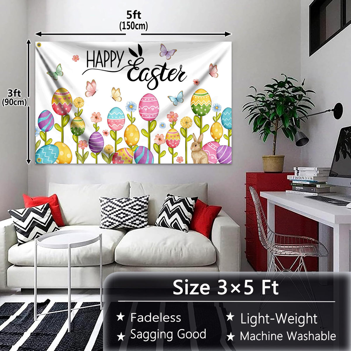 Pziauot bunny floral design welcomes guests with spring charm on garden paths.