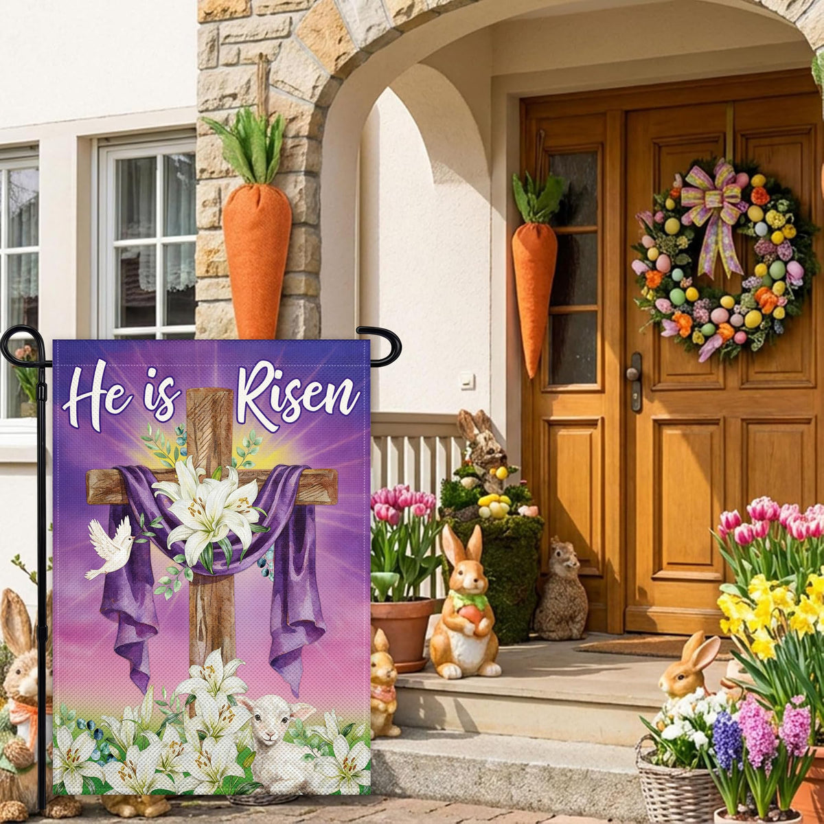 Pziauot Easter cross yard flag double-sided for porch decoration