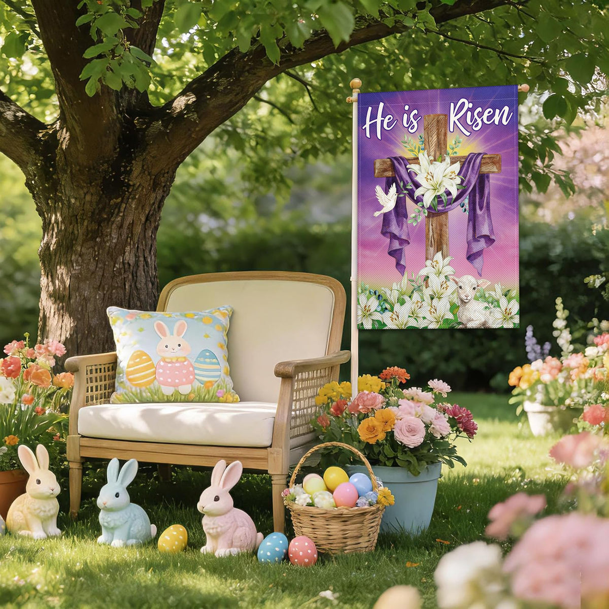 Pziauot Easter lilies yard sign hanging for seasonal display